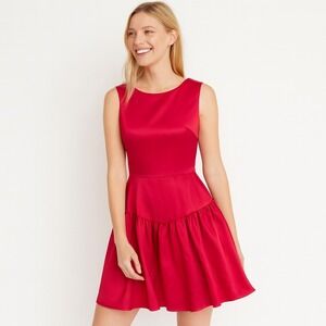 Amy Lynn S Laia Satin Drop Waist Skater Ruffled Mini Dress Coquette Girly Flirty